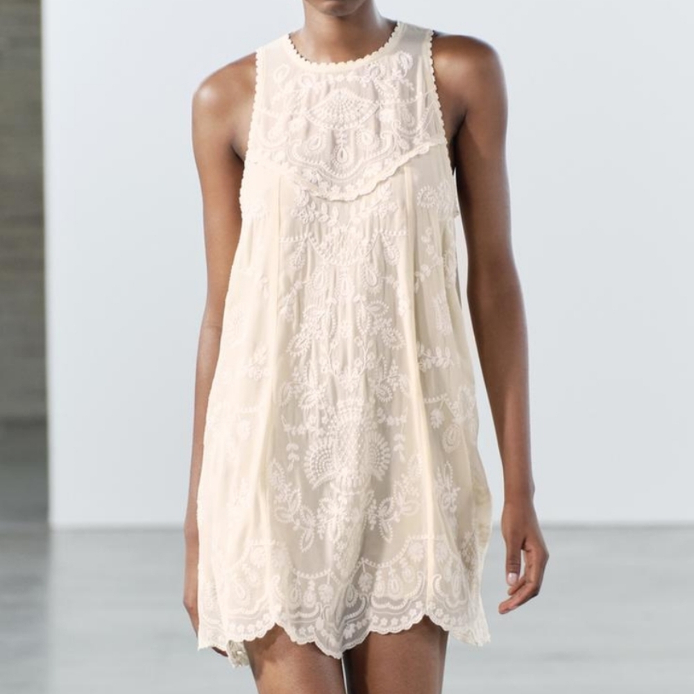 Contrast Embroidered Dress ZW Collection Zara Women, S
